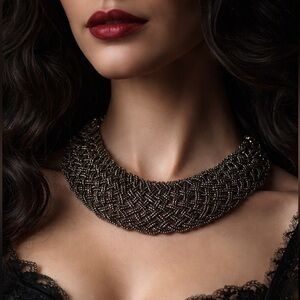 Screen-Worn Seed Beaded Gunmetal Collar Necklace | Interview with the Vampire
